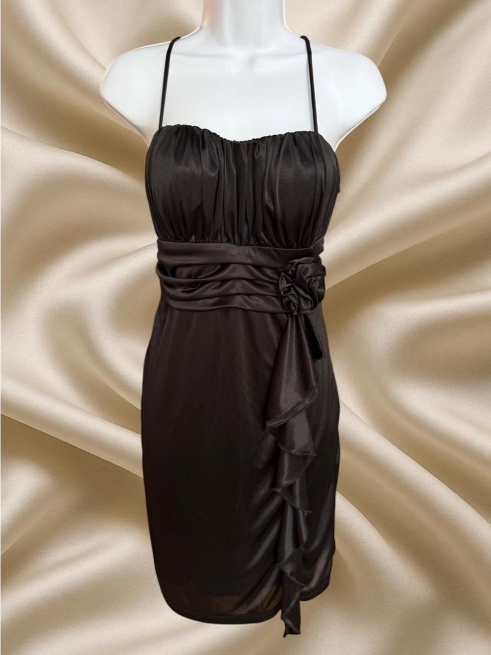 Y2K Satin Ruffle Cocktail Dress 2000s Mini Fairy Grunge Whimsygoth Dress